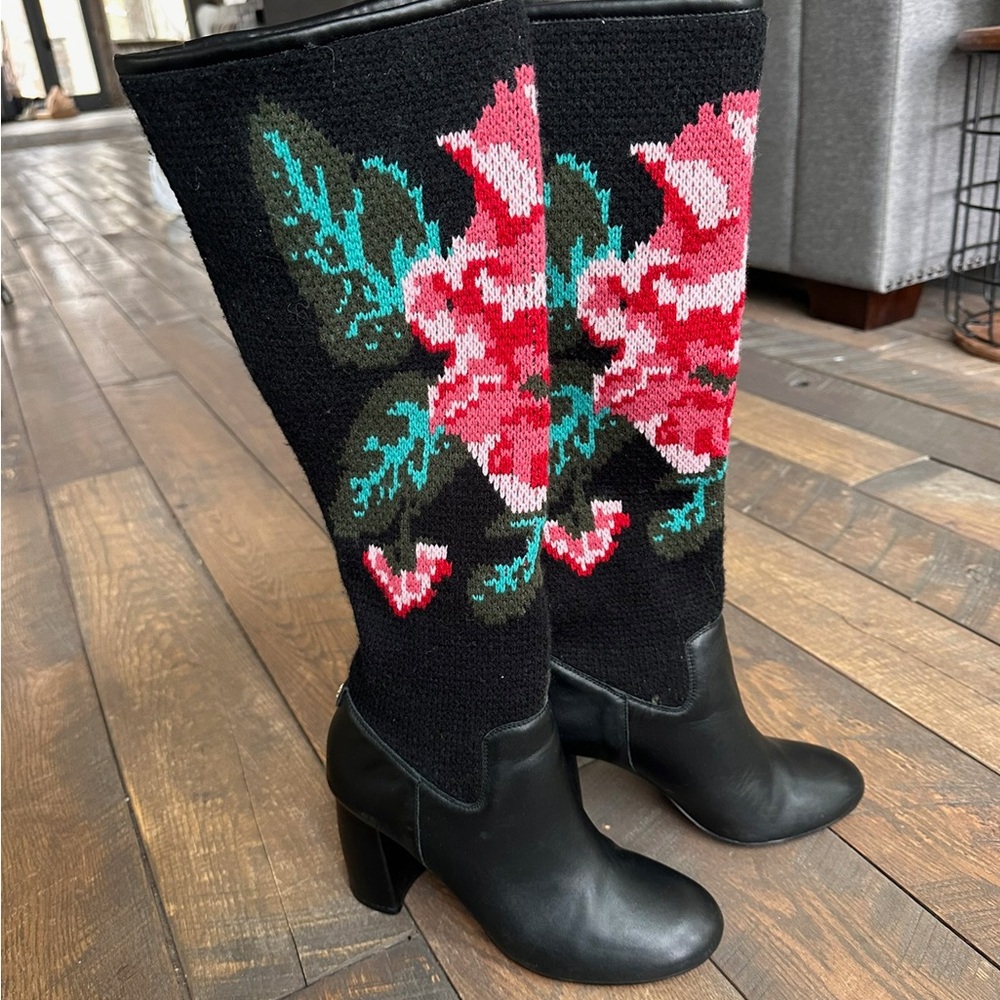 Nanette Lepore Black Floral Heeled Boots